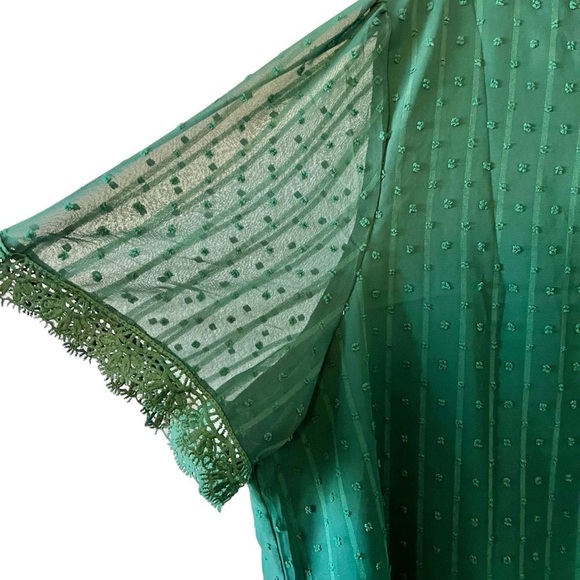 Plus size green v-neck, swiss dot, and lace chiffon top. - Picture 5 of 12